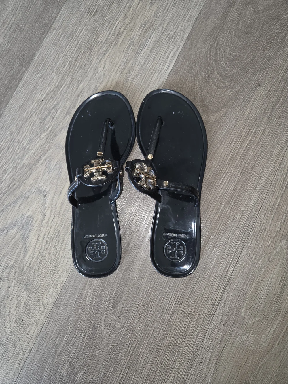 Tory Burch Black Sandal with Gold Logo Medallion